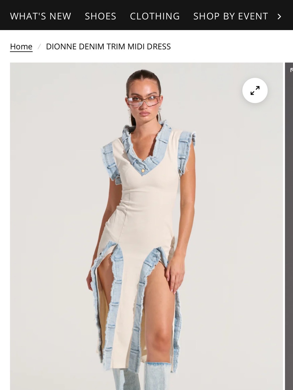 AKIRA Cream Midi Dress with Light Blue Denim Trim